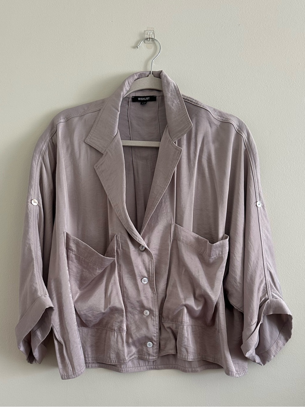 Soft Lilac Boxy Silky Button-Up Blouse